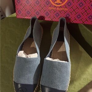 Tory Burch Color-Block Jean Material Flat espadrille sz 6 color royal navy